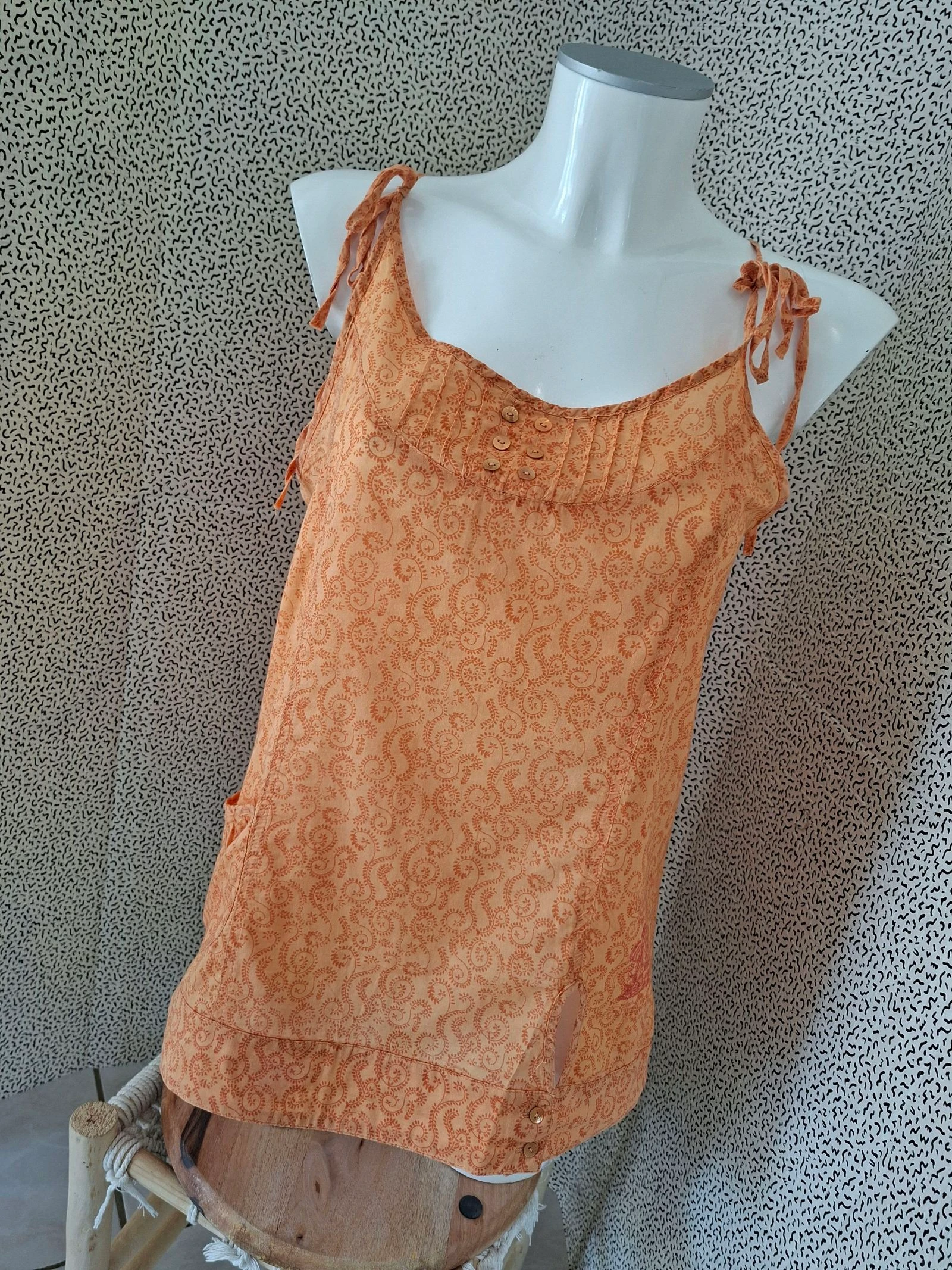 Débardeur MISS Captain T38 orange imprimé bohème à nouer
